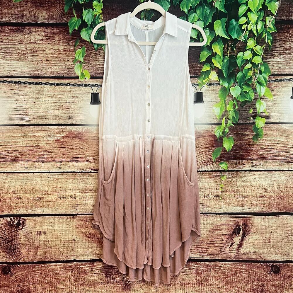 Entro Midi Dress Duster Medium Ombre Midi Gauzy Button Up Sleeveless Sundress
